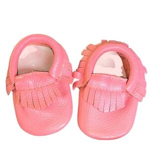 FRESHLY PICKED pink baby infant leather mocs mocassins size 4 6-12 mo pink dark